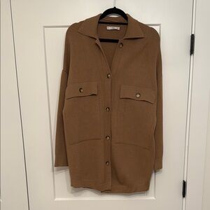 Mango Tan Sweater Button-Up Jacket